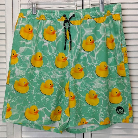 Neff Green Swim Trunks with Yellow Duck Print - Picture 1 of 13